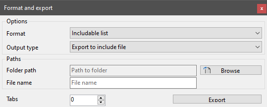 Format and export window