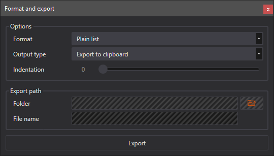 Format and export window